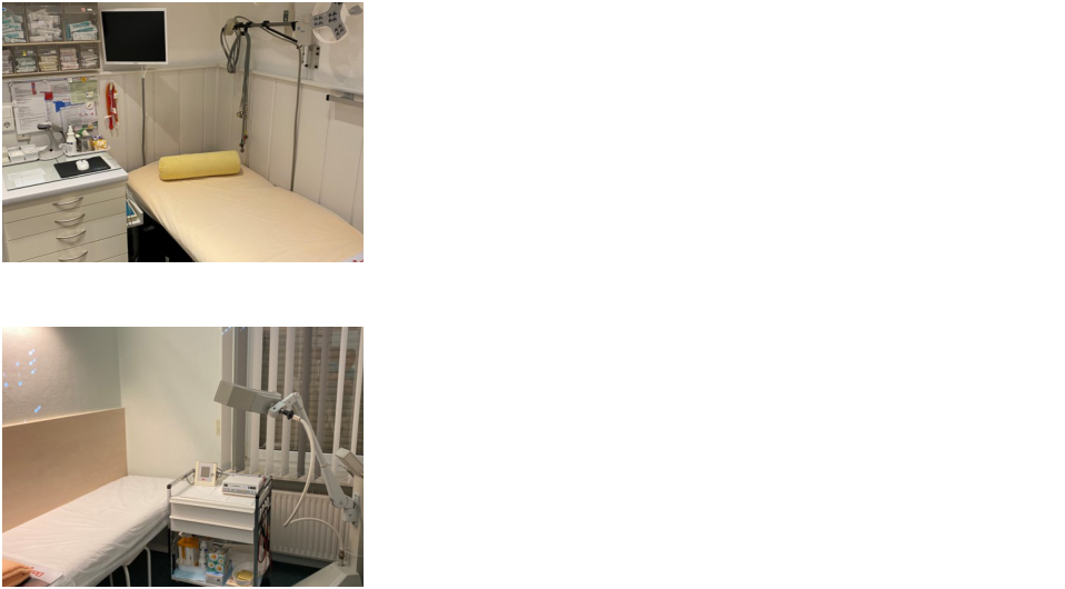 Labor / EKG  Hier befindet sich ein computergesteuertes EKG mit Elektrodensauganlage. Auerdem werden hier Blutentnahmen, Infusionen, Injektionen, Verbnde und kleine operative Eingriffe vorgenommen. Fr Vollblut- und Urinanalysen stehen hier entsprechende Megerte bereit. Auch mikroskopische Untersuchungen sind mglich.  Physiotherapie  Hier erfolgen Applikationen von Iontophoresen, Reizstrmen und Mikrowellenbestrahlungen. Das Gute fr den Patienten: Bisher sieht der Gesetzgeber keine Zuzahlung fr diese Behandlungen in Arztpraxen vor .